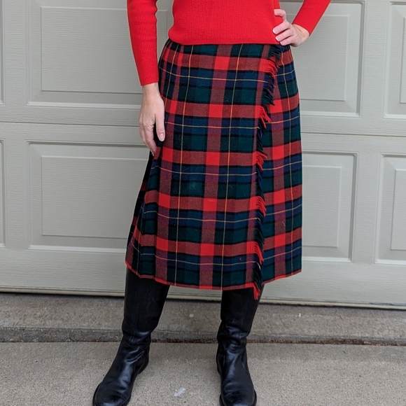 vintage PENDLETON red plaid wrap skirt kilt M